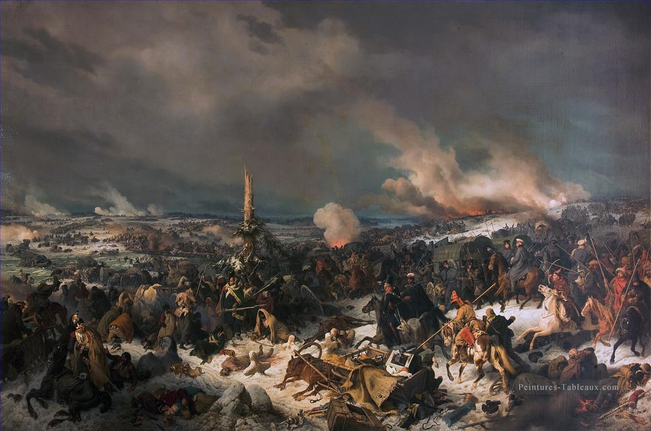 Traverser la rivière Berezina Pierre von Hess guerre militaire Peintures à l'huile